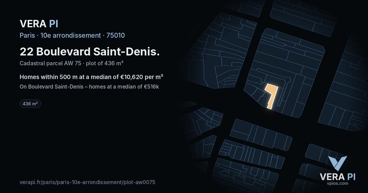 22 Boulevard Saint-Denis, 10e arrondissement at night – the plot lit, the parcels around coloured by the prices near them