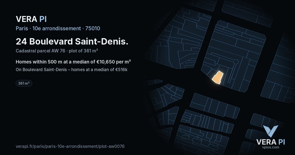 24 Boulevard Saint-Denis, 10e arrondissement at night – the plot lit, the parcels around coloured by the prices near them