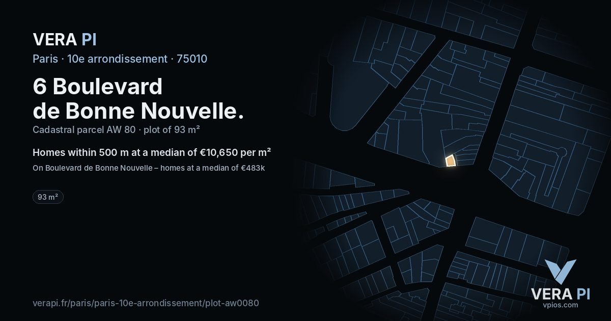 6 Boulevard de Bonne Nouvelle, 10e arrondissement at night – the plot lit, the parcels around coloured by the prices near them