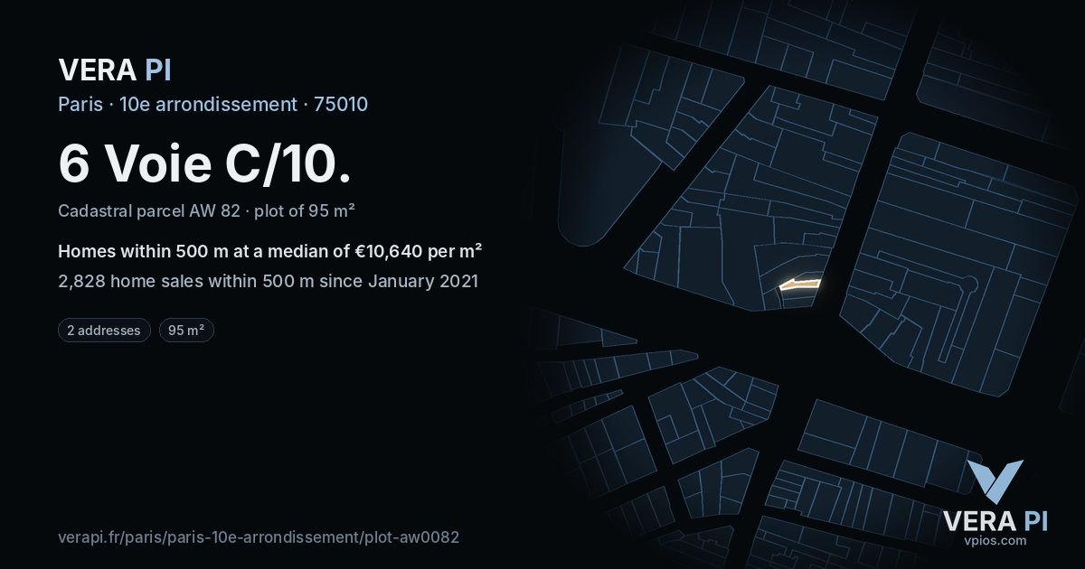 6 Voie C/10, 10e arrondissement at night – the plot lit, the parcels around coloured by the prices near them