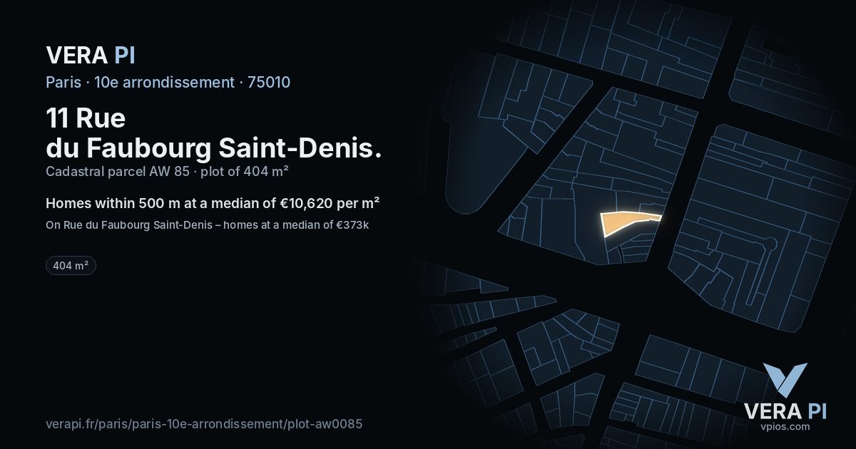 11 Rue du Faubourg Saint-Denis, 10e arrondissement at night – the plot lit, the parcels around coloured by the prices near them