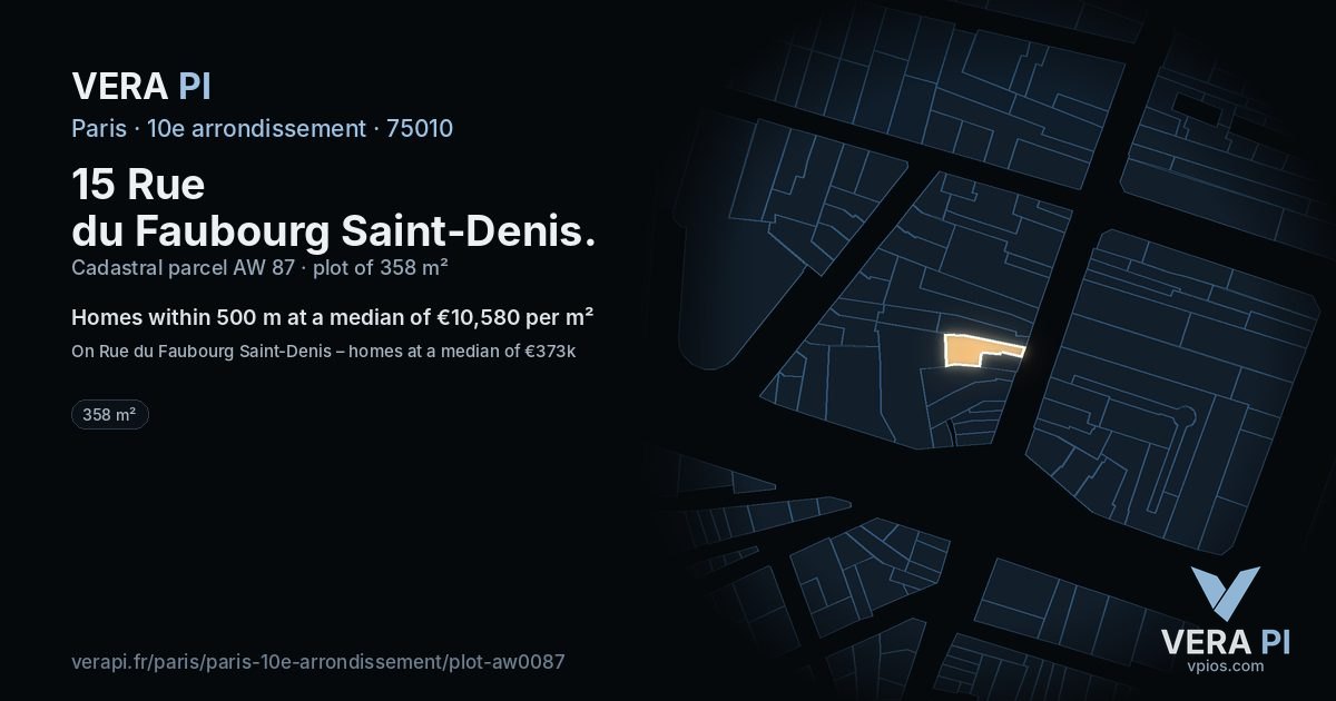 15 Rue du Faubourg Saint-Denis, 10e arrondissement at night – the plot lit, the parcels around coloured by the prices near them