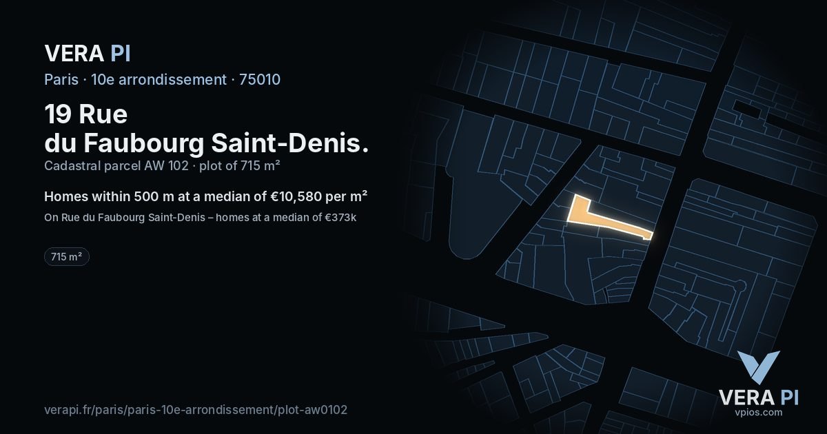 19 Rue du Faubourg Saint-Denis, 10e arrondissement at night – the plot lit, the parcels around coloured by the prices near them