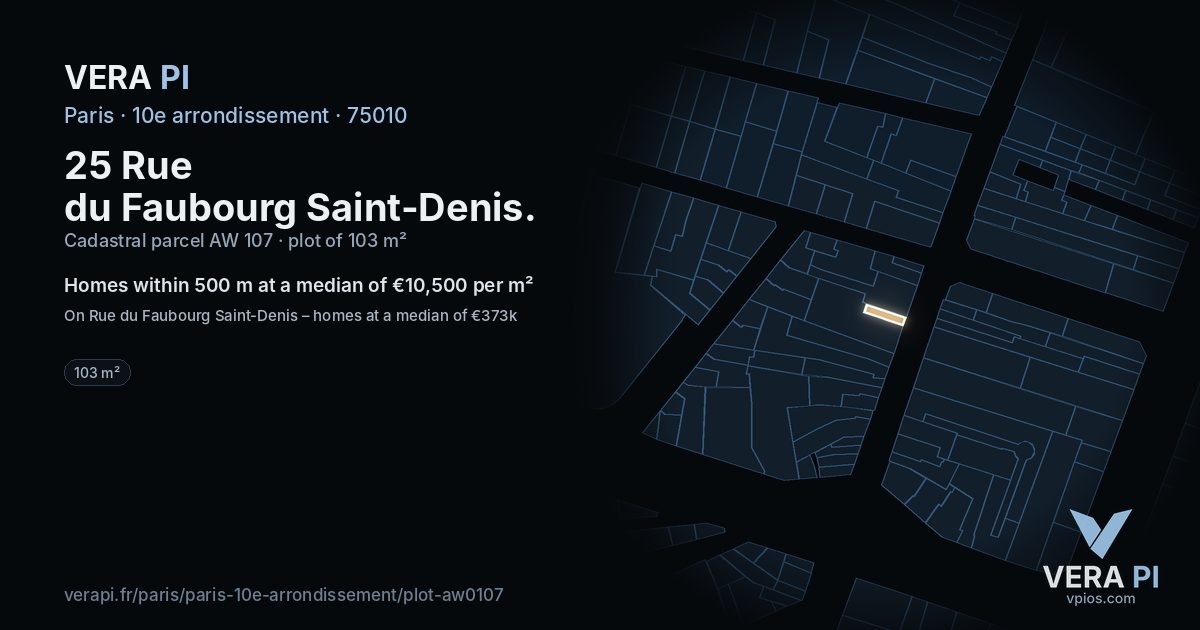 25 Rue du Faubourg Saint-Denis, 10e arrondissement at night – the plot lit, the parcels around coloured by the prices near them