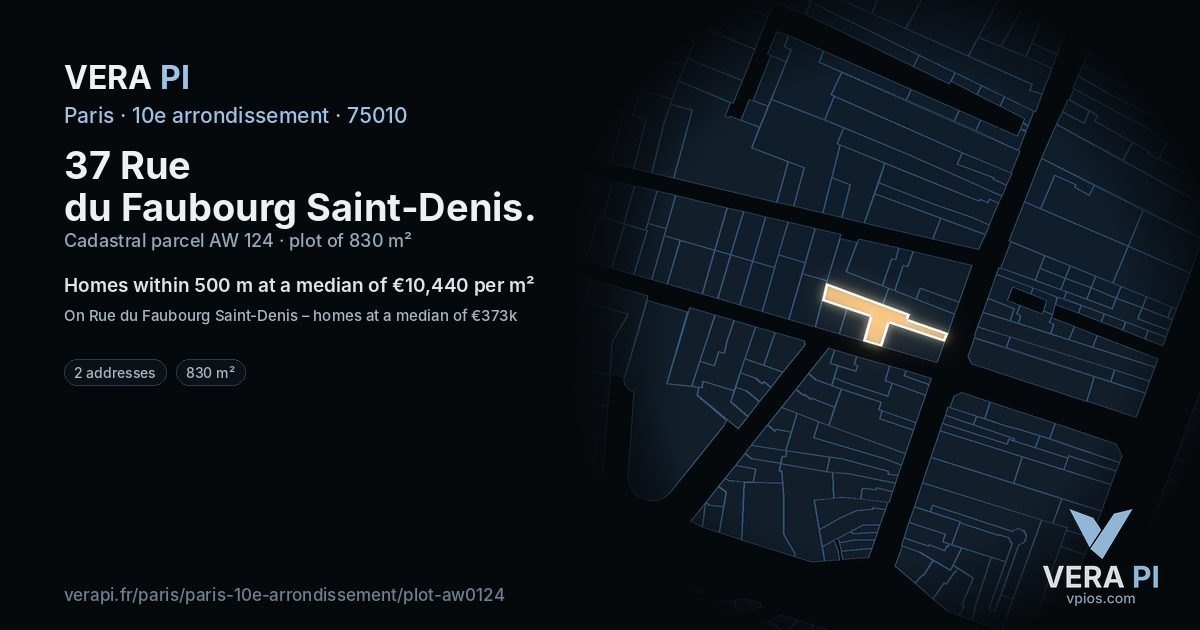 37 Rue du Faubourg Saint-Denis, 10e arrondissement at night – the plot lit, the parcels around coloured by the prices near them