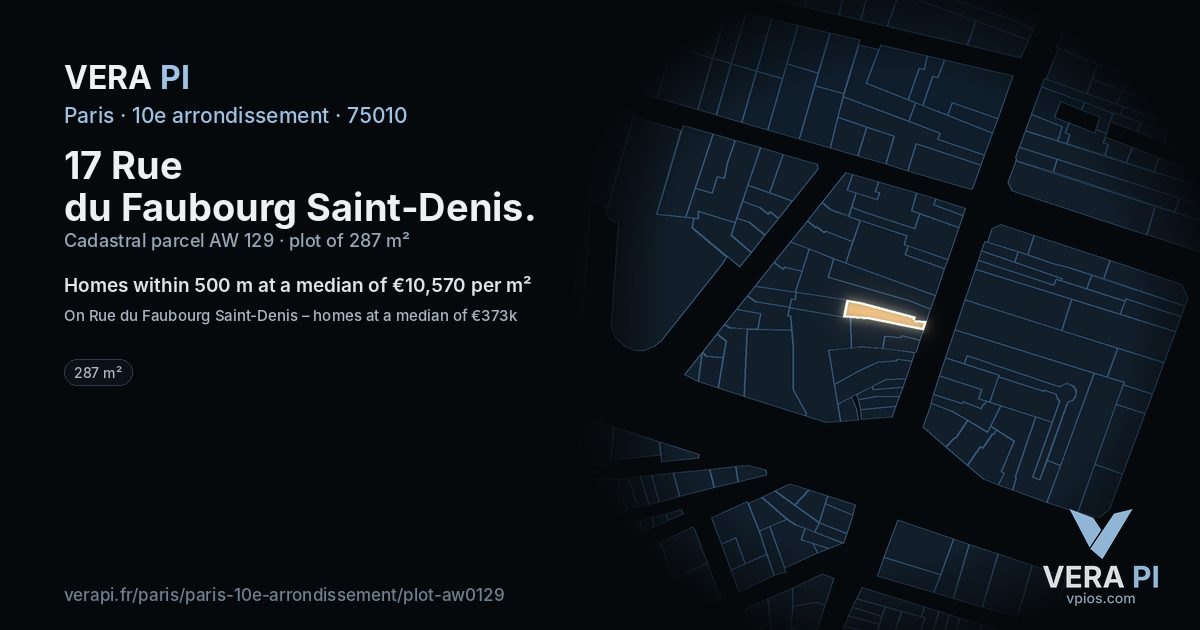 17 Rue du Faubourg Saint-Denis, 10e arrondissement at night – the plot lit, the parcels around coloured by the prices near them