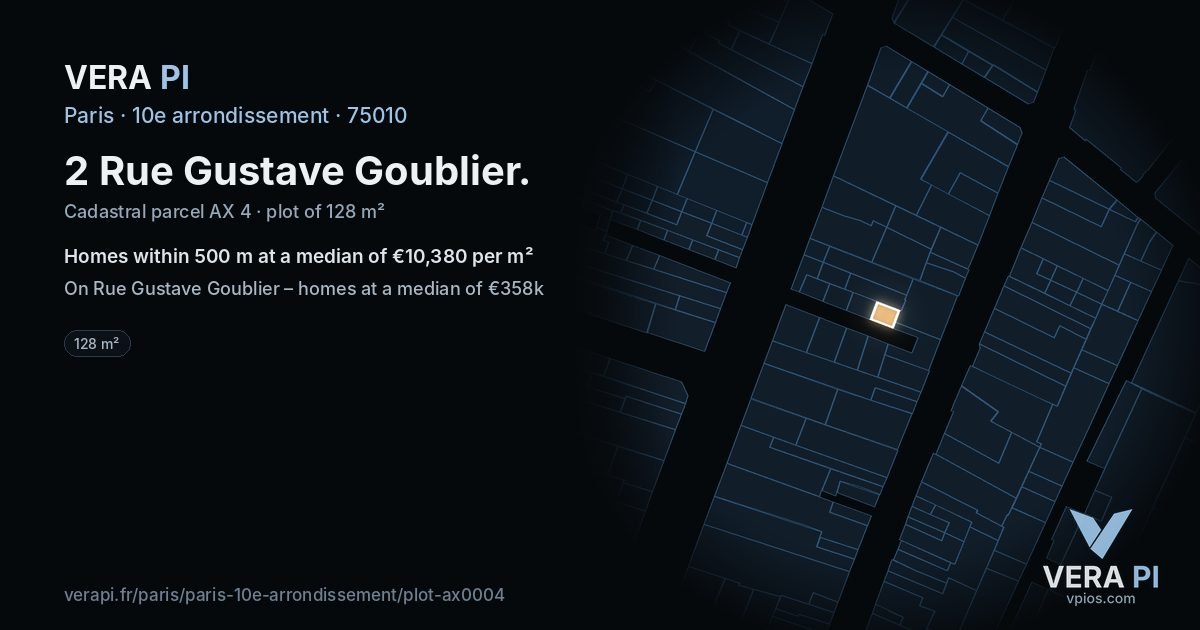 2 Rue Gustave Goublier, 10e arrondissement at night – the plot lit, the parcels around coloured by the prices near them