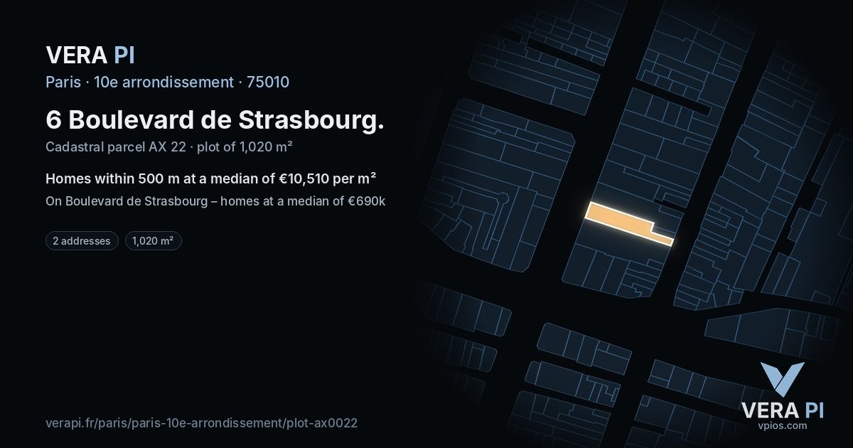 6 Boulevard de Strasbourg, 10e arrondissement at night – the plot lit, the parcels around coloured by the prices near them