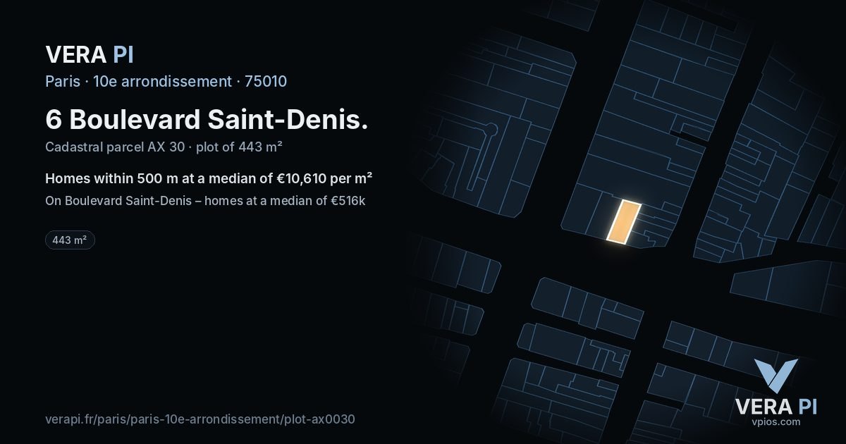 6 Boulevard Saint-Denis, 10e arrondissement at night – the plot lit, the parcels around coloured by the prices near them