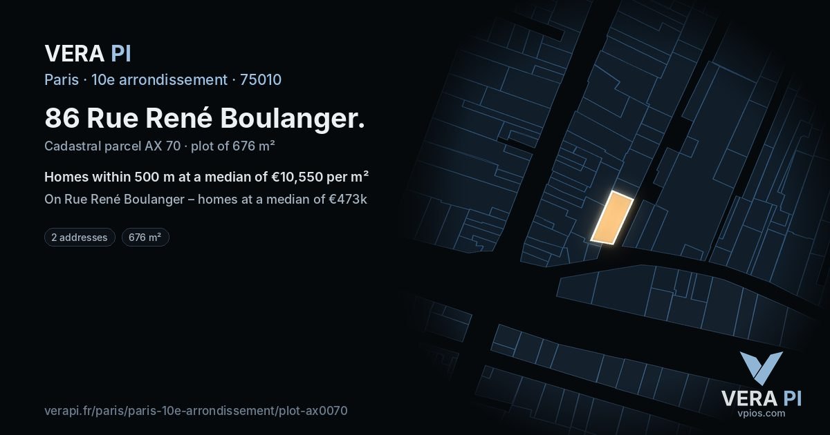 86 Rue René Boulanger, 10e arrondissement at night – the plot lit, the parcels around coloured by the prices near them