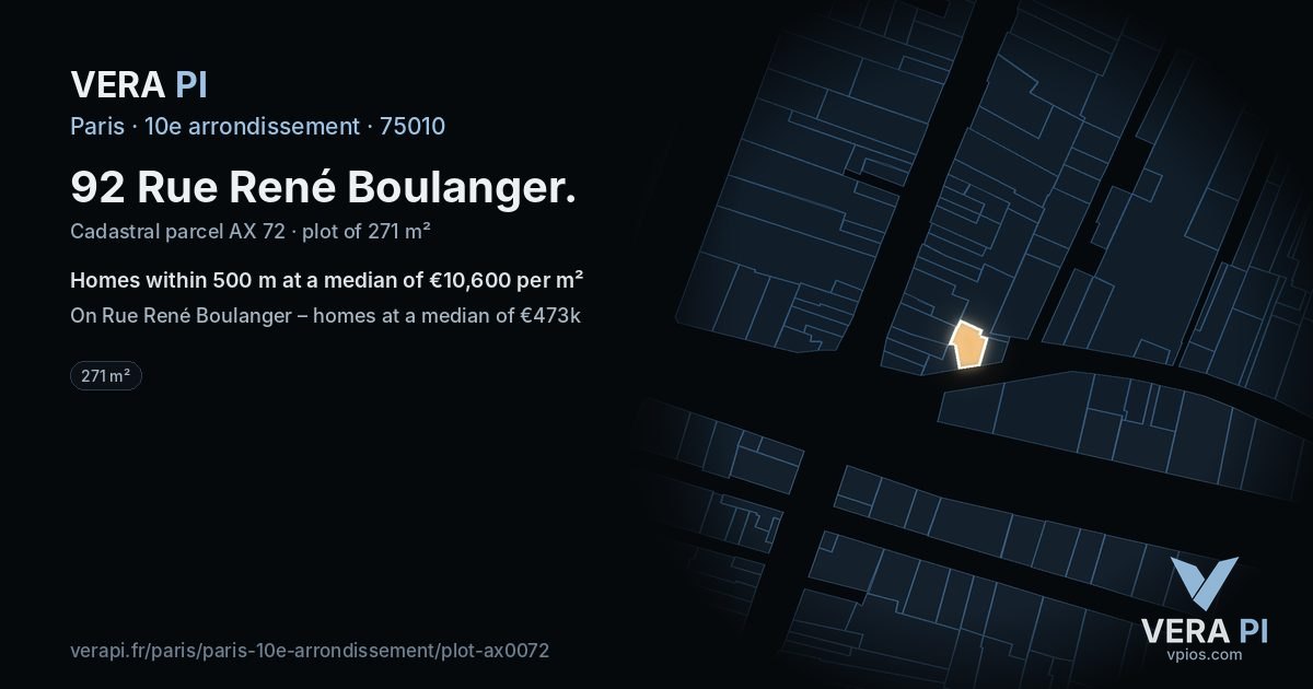92 Rue René Boulanger, 10e arrondissement at night – the plot lit, the parcels around coloured by the prices near them