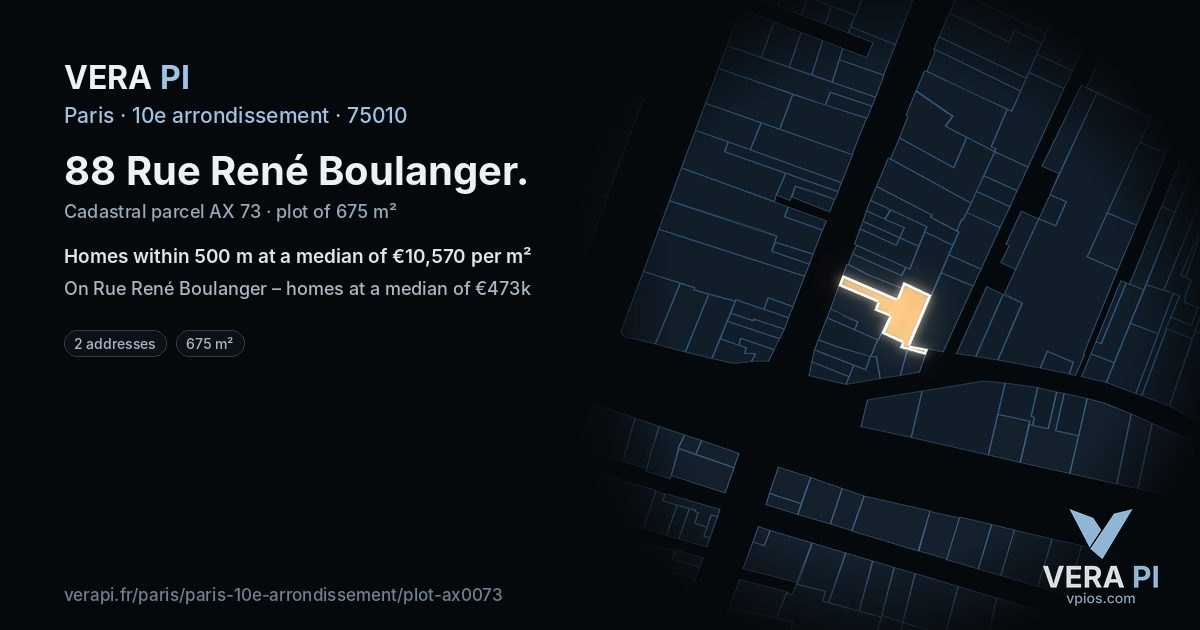 88 Rue René Boulanger, 10e arrondissement at night – the plot lit, the parcels around coloured by the prices near them