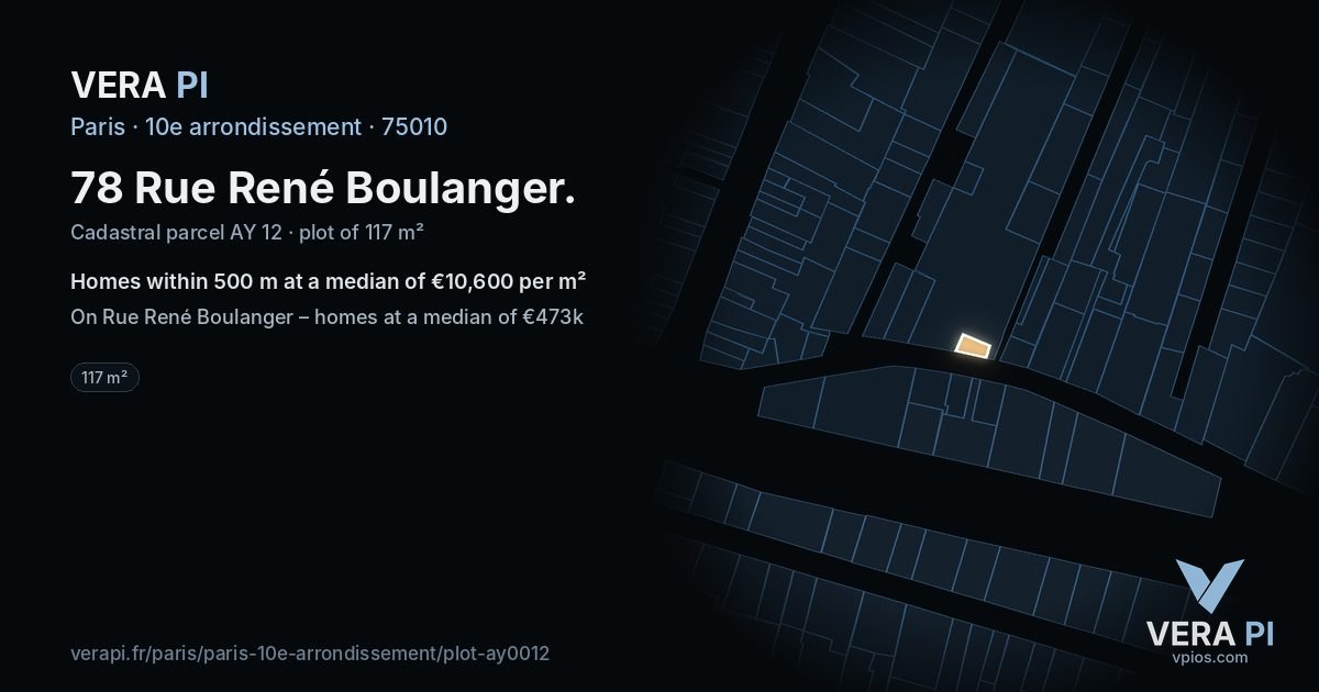 78 Rue René Boulanger, 10e arrondissement at night – the plot lit, the parcels around coloured by the prices near them