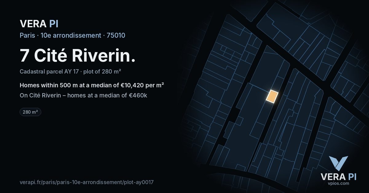 7 Cité Riverin, 10e arrondissement at night – the plot lit, the parcels around coloured by the prices near them
