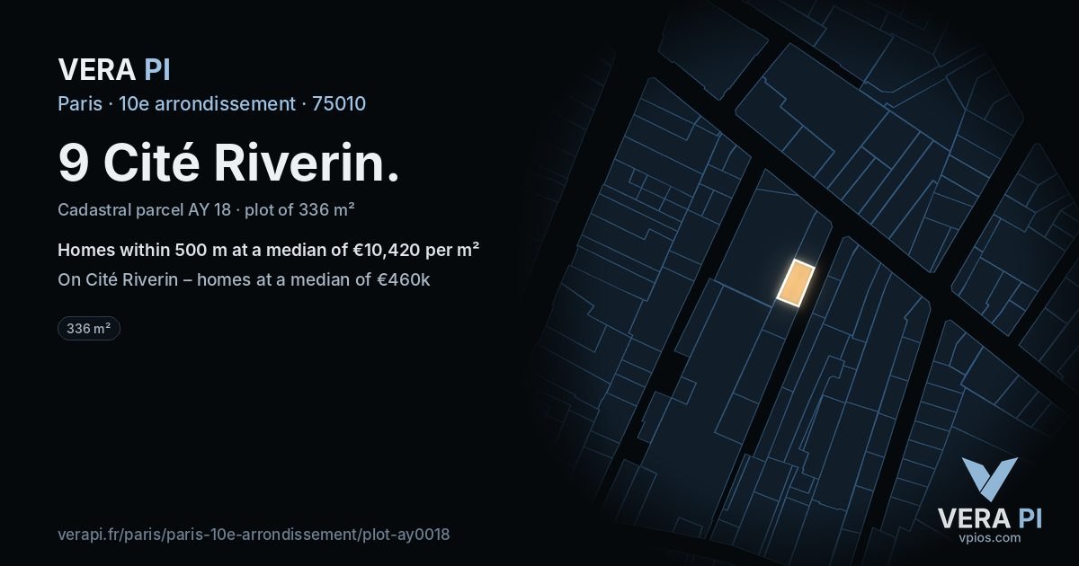 9 Cité Riverin, 10e arrondissement at night – the plot lit, the parcels around coloured by the prices near them