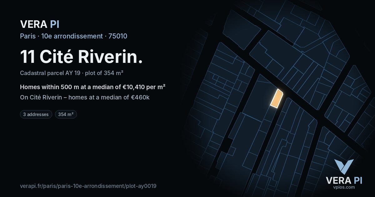 11 Cité Riverin, 10e arrondissement at night – the plot lit, the parcels around coloured by the prices near them