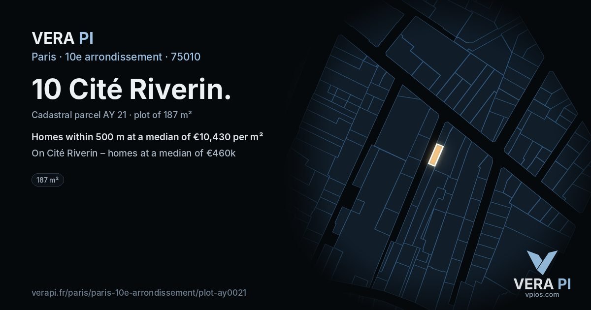 10 Cité Riverin, 10e arrondissement at night – the plot lit, the parcels around coloured by the prices near them