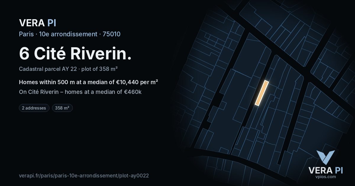 6 Cité Riverin, 10e arrondissement at night – the plot lit, the parcels around coloured by the prices near them