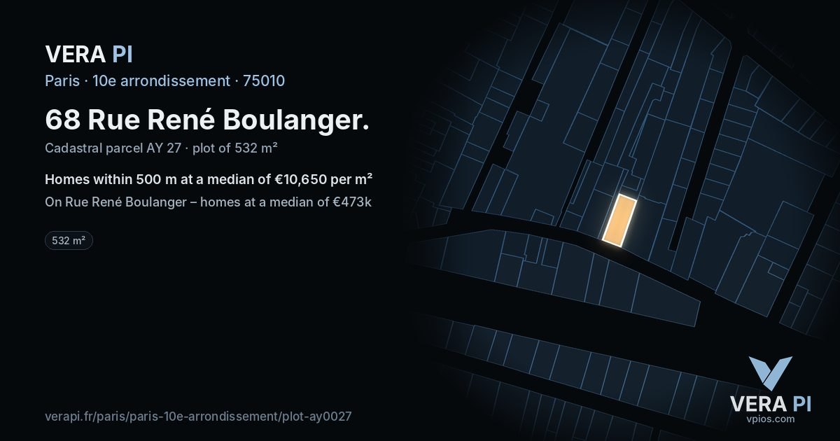 68 Rue René Boulanger, 10e arrondissement at night – the plot lit, the parcels around coloured by the prices near them