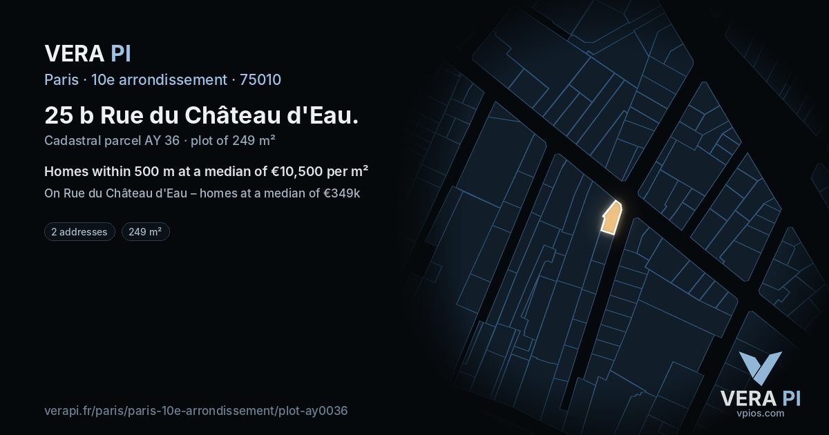 25 b Rue du Château d'Eau, 10e arrondissement at night – the plot lit, the parcels around coloured by the prices near them