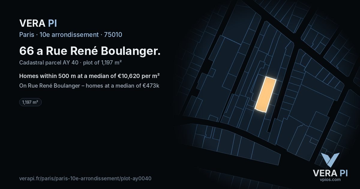 66 a Rue René Boulanger, 10e arrondissement at night – the plot lit, the parcels around coloured by the prices near them