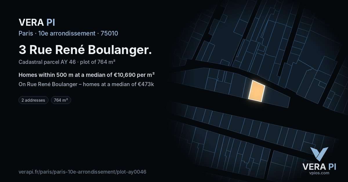 3 Rue René Boulanger, 10e arrondissement at night – the plot lit, the parcels around coloured by the prices near them