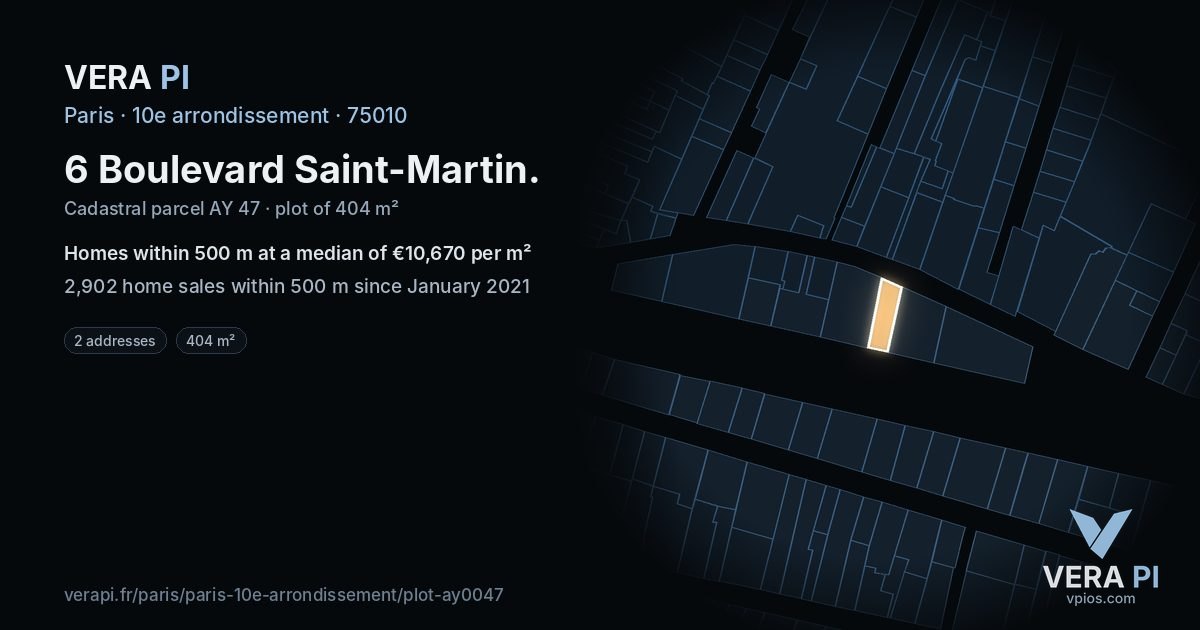 6 Boulevard Saint-Martin, 10e arrondissement at night – the plot lit, the parcels around coloured by the prices near them