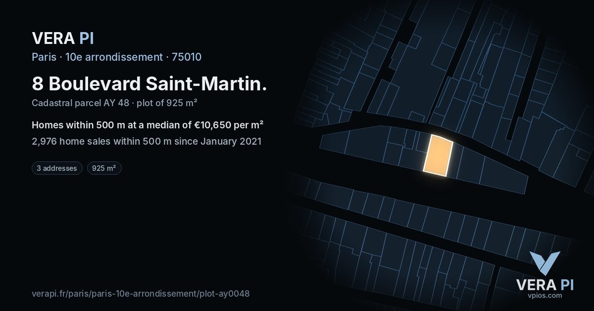 8 Boulevard Saint-Martin, 10e arrondissement at night – the plot lit, the parcels around coloured by the prices near them