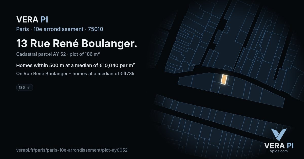 13 Rue René Boulanger, 10e arrondissement at night – the plot lit, the parcels around coloured by the prices near them