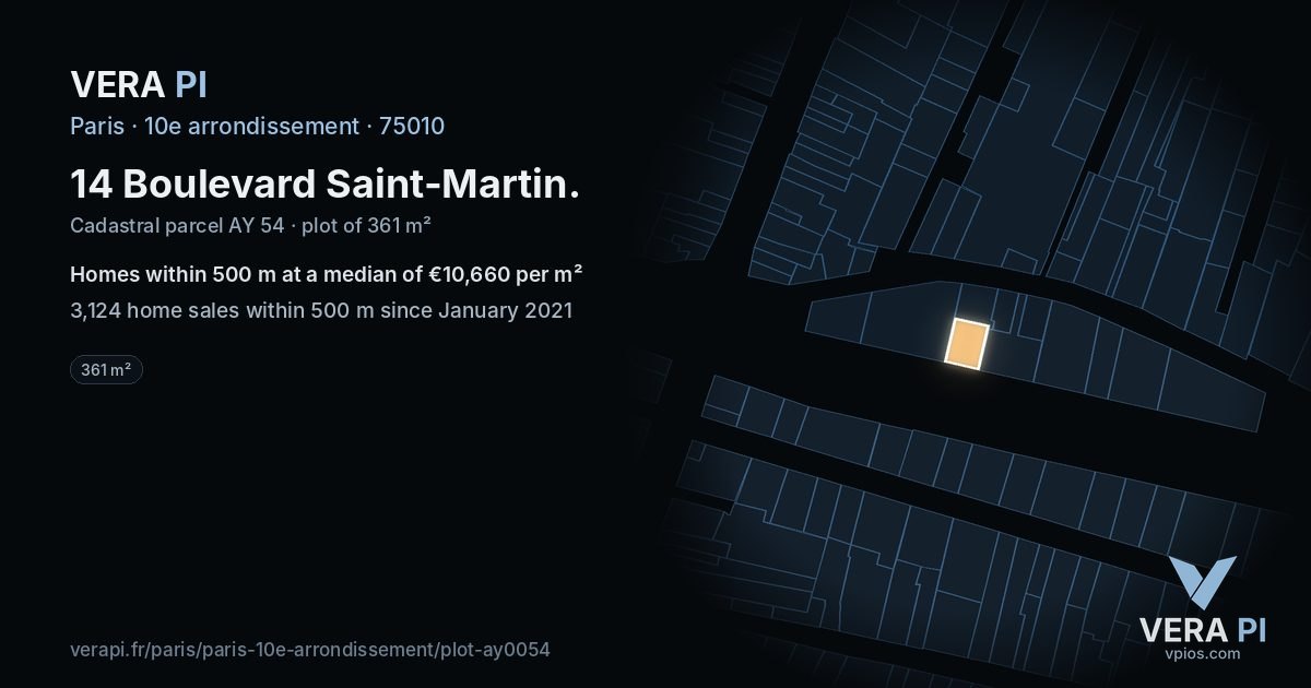 14 Boulevard Saint-Martin, 10e arrondissement at night – the plot lit, the parcels around coloured by the prices near them