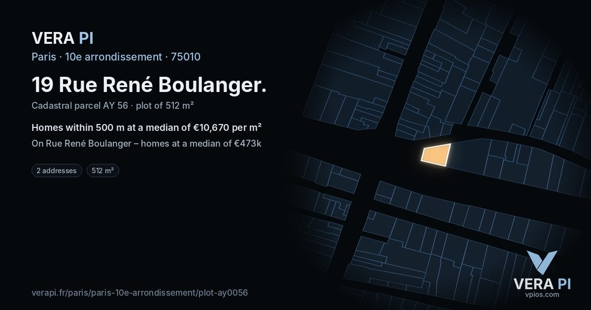 19 Rue René Boulanger, 10e arrondissement at night – the plot lit, the parcels around coloured by the prices near them