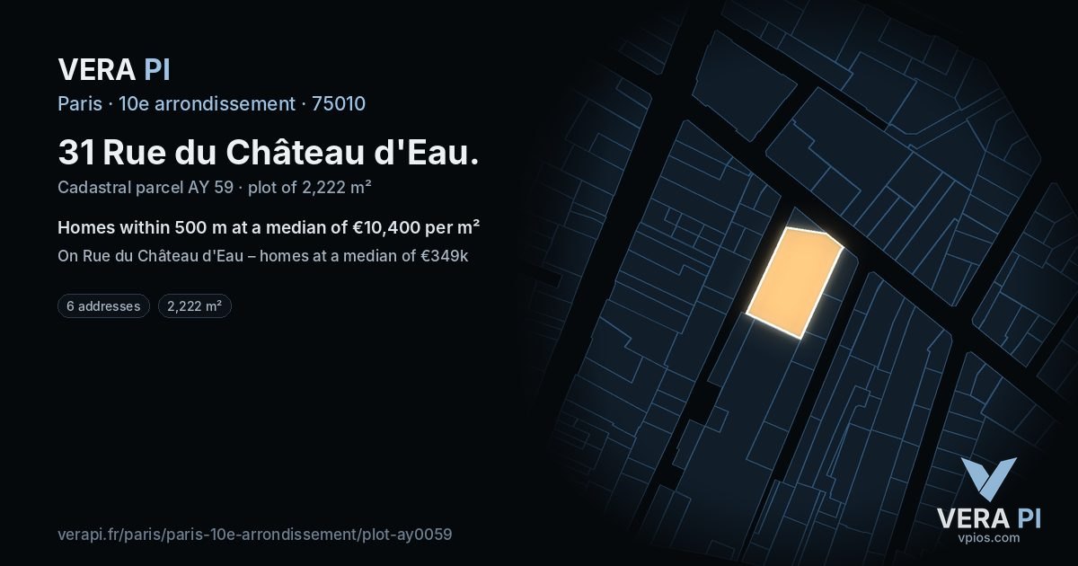 31 Rue du Château d'Eau, 10e arrondissement at night – the plot lit, the parcels around coloured by the prices near them