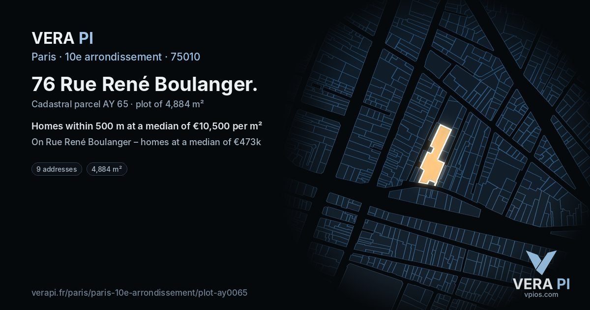 76 Rue René Boulanger, 10e arrondissement at night – the plot lit, the parcels around coloured by the prices near them