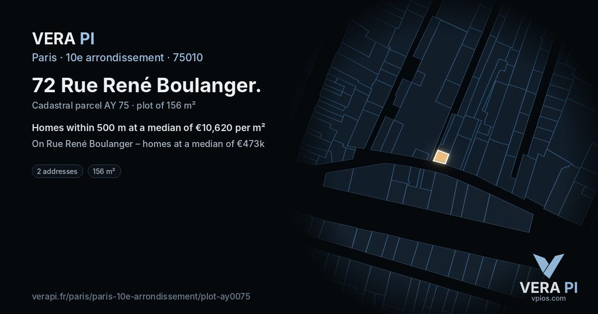 72 Rue René Boulanger, 10e arrondissement at night – the plot lit, the parcels around coloured by the prices near them