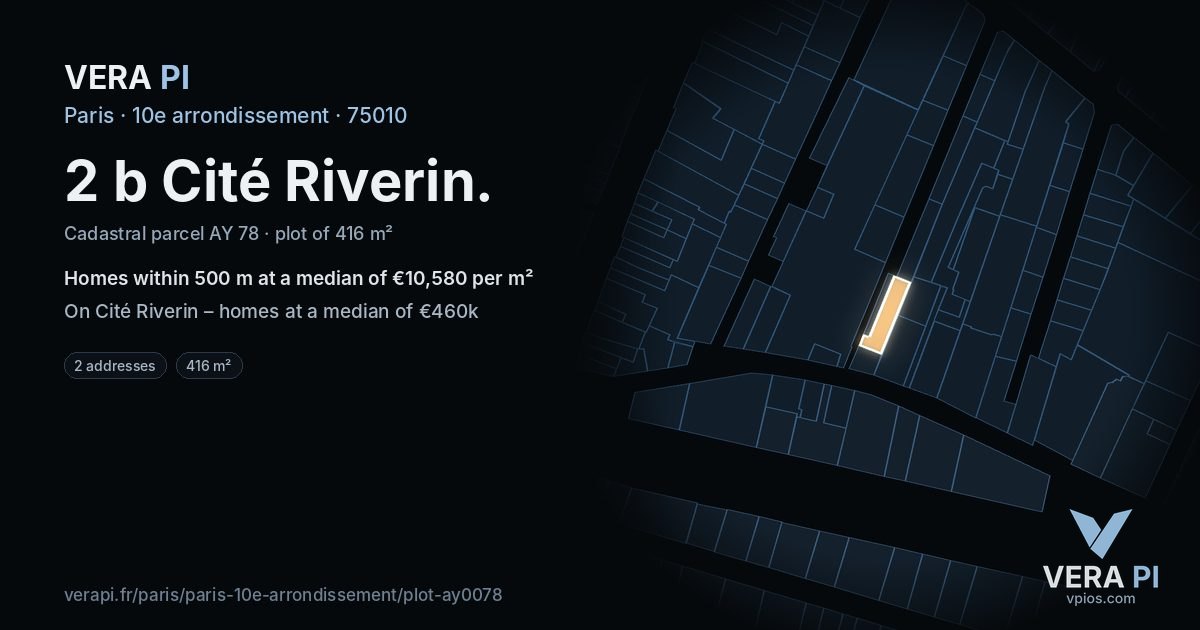 2 b Cité Riverin, 10e arrondissement at night – the plot lit, the parcels around coloured by the prices near them