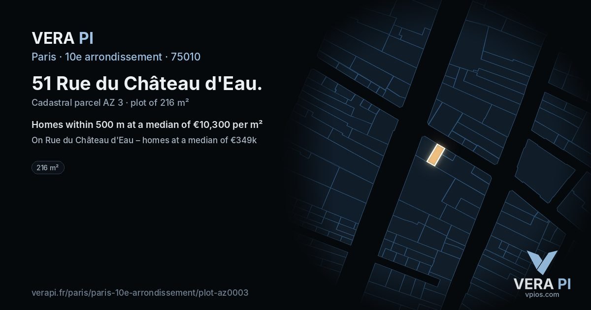 51 Rue du Château d'Eau, 10e arrondissement at night – the plot lit, the parcels around coloured by the prices near them