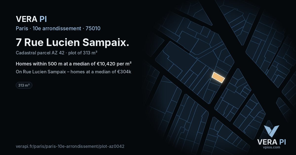 7 Rue Lucien Sampaix, 10e arrondissement at night – the plot lit, the parcels around coloured by the prices near them