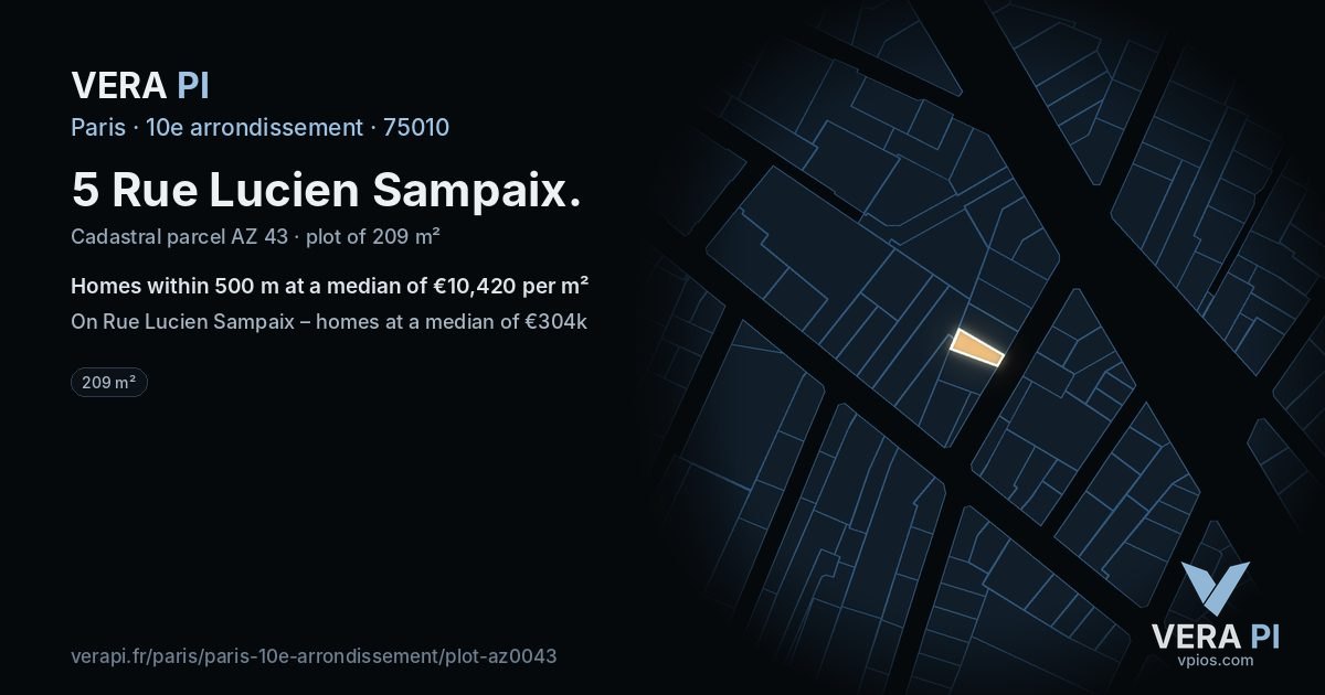 5 Rue Lucien Sampaix, 10e arrondissement at night – the plot lit, the parcels around coloured by the prices near them