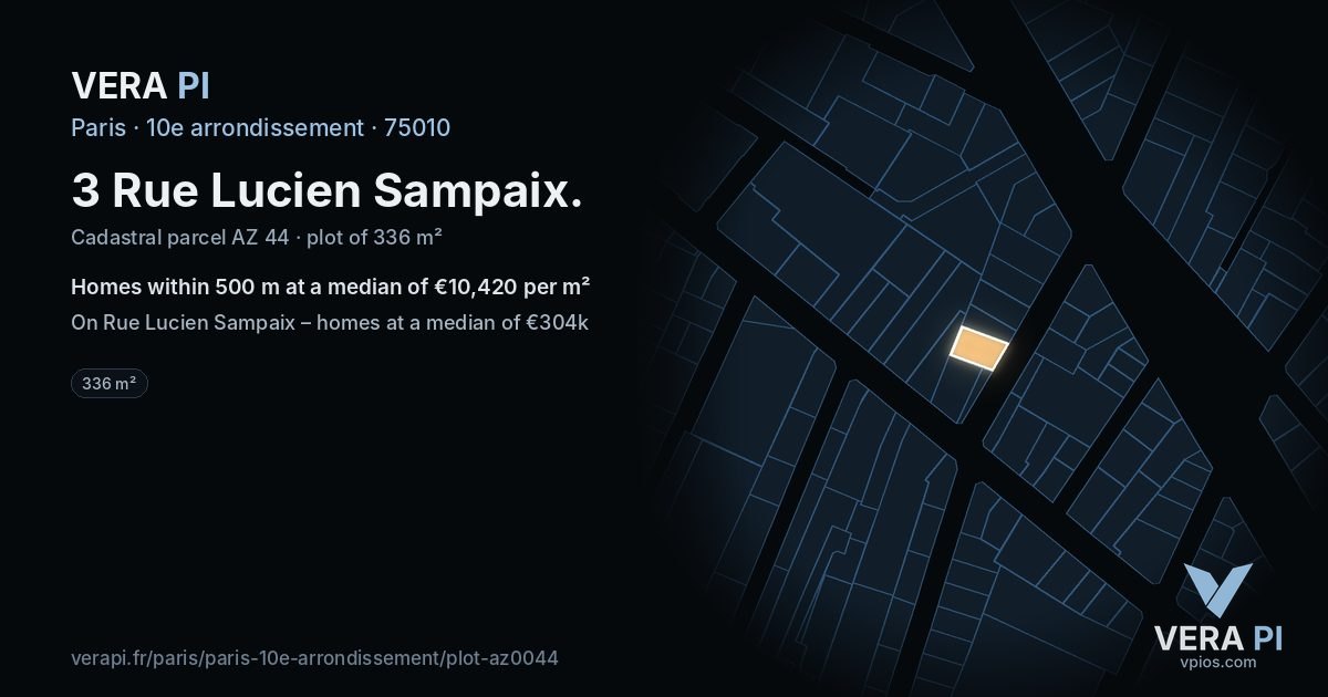 3 Rue Lucien Sampaix, 10e arrondissement at night – the plot lit, the parcels around coloured by the prices near them