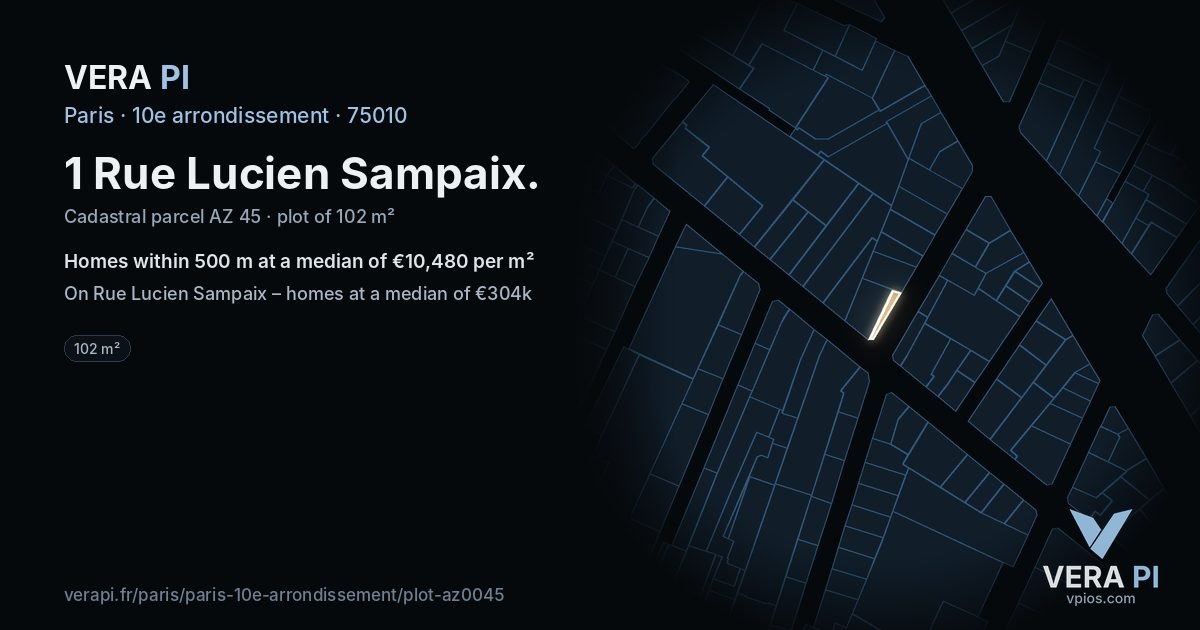 1 Rue Lucien Sampaix, 10e arrondissement at night – the plot lit, the parcels around coloured by the prices near them