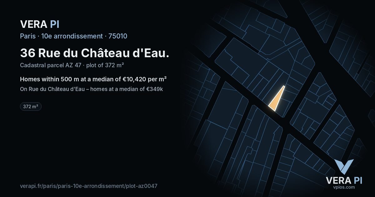 36 Rue du Château d'Eau, 10e arrondissement at night – the plot lit, the parcels around coloured by the prices near them