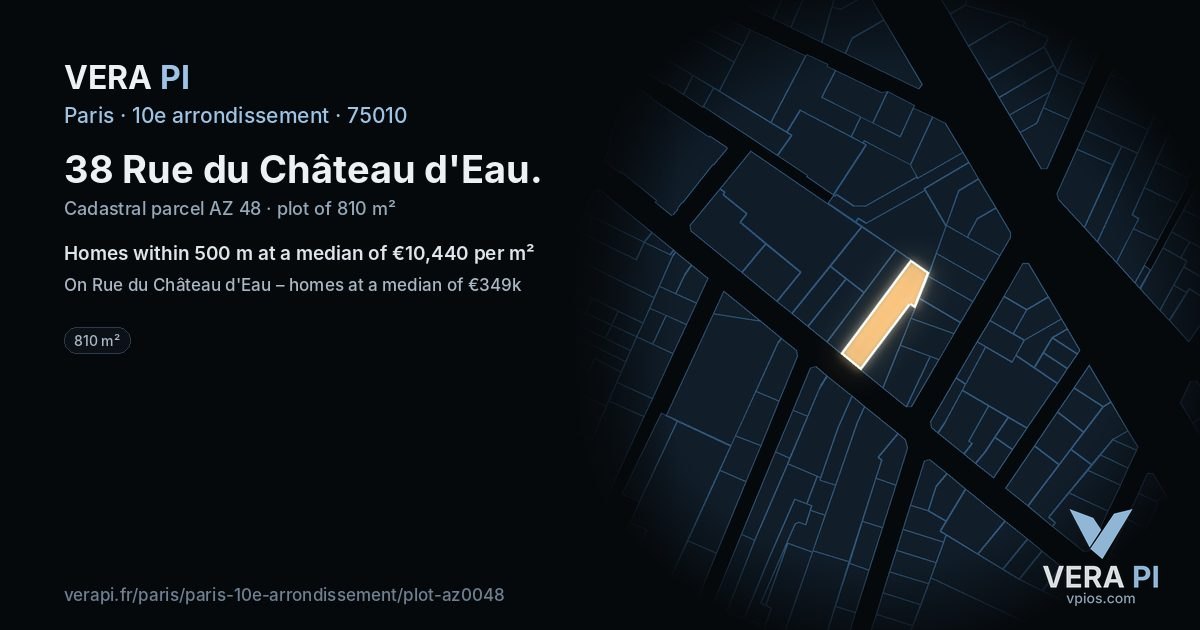38 Rue du Château d'Eau, 10e arrondissement at night – the plot lit, the parcels around coloured by the prices near them