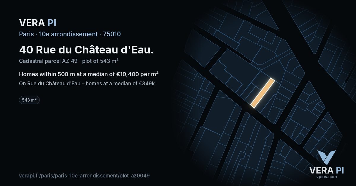 40 Rue du Château d'Eau, 10e arrondissement at night – the plot lit, the parcels around coloured by the prices near them