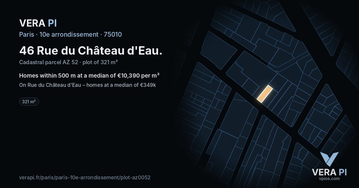 46 Rue du Château d'Eau, 10e arrondissement at night – the plot lit, the parcels around coloured by the prices near them