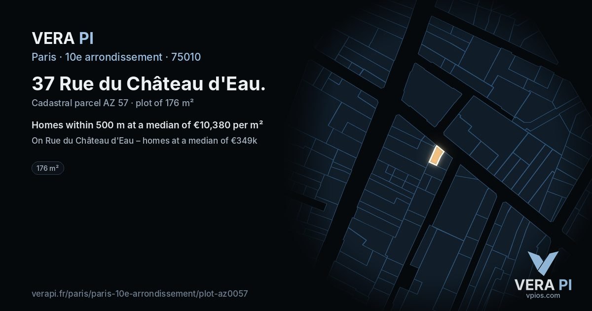37 Rue du Château d'Eau, 10e arrondissement at night – the plot lit, the parcels around coloured by the prices near them