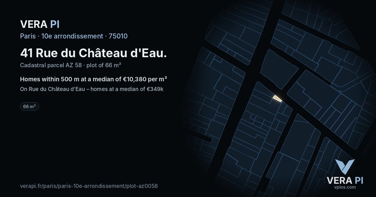 41 Rue du Château d'Eau, 10e arrondissement at night – the plot lit, the parcels around coloured by the prices near them