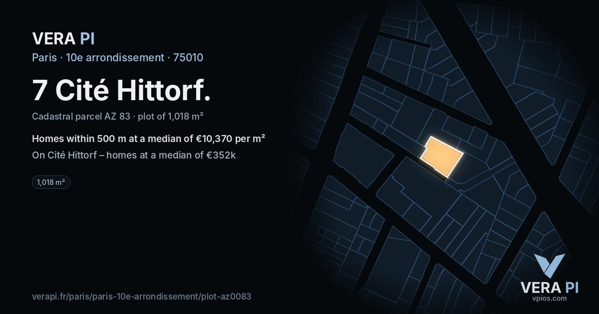7 Cité Hittorf, 10e arrondissement at night – the plot lit, the parcels around coloured by the prices near them