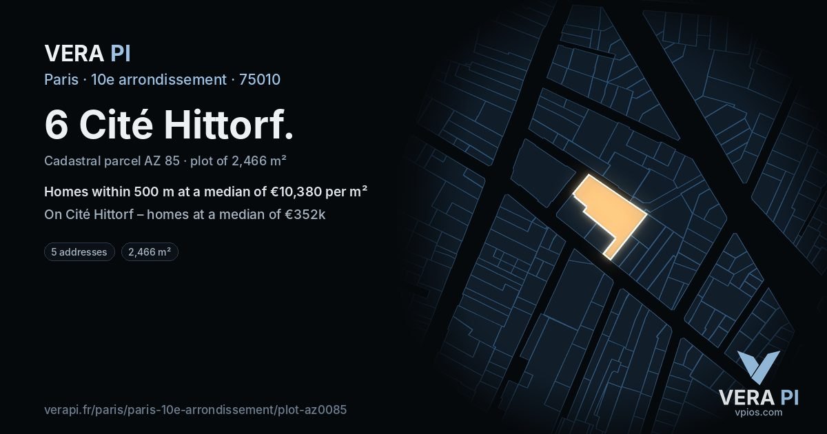 6 Cité Hittorf, 10e arrondissement at night – the plot lit, the parcels around coloured by the prices near them