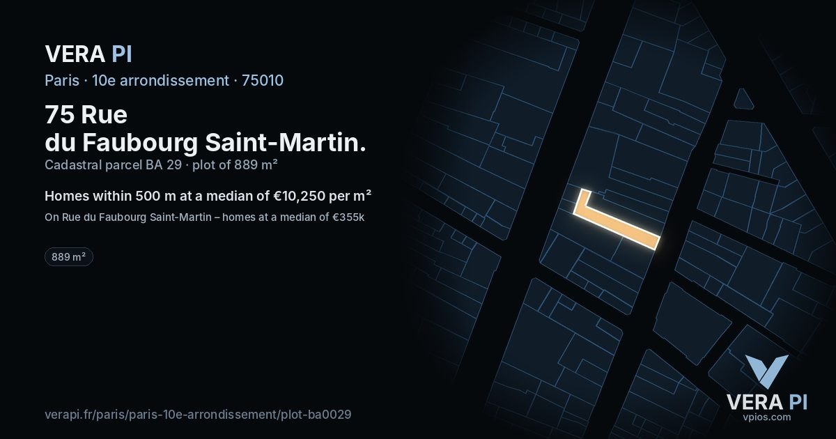 75 Rue du Faubourg Saint-Martin, 10e arrondissement at night – the plot lit, the parcels around coloured by the prices near them