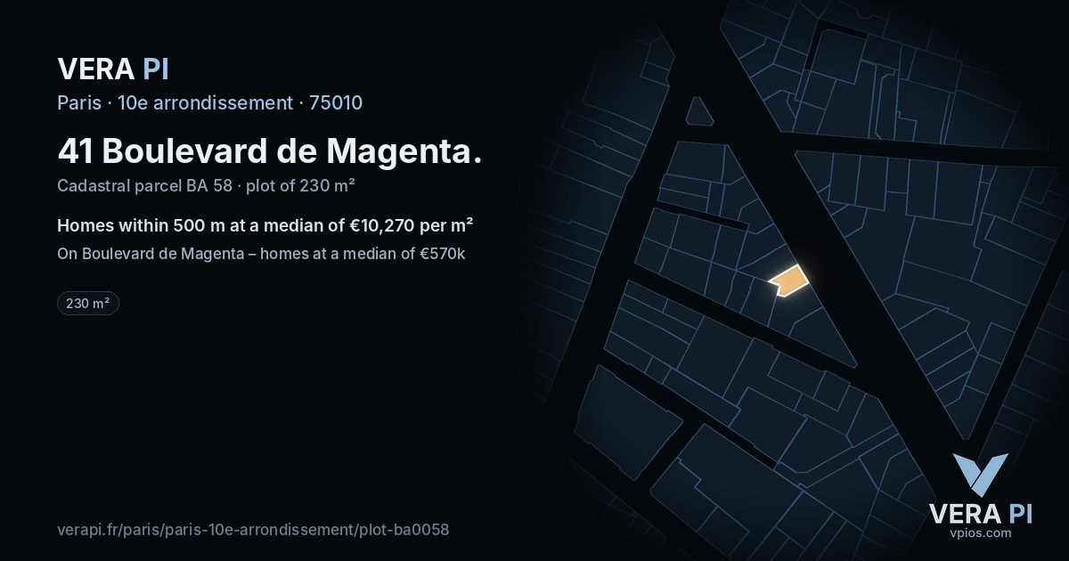 41 Boulevard de Magenta, 10e arrondissement at night – the plot lit, the parcels around coloured by the prices near them